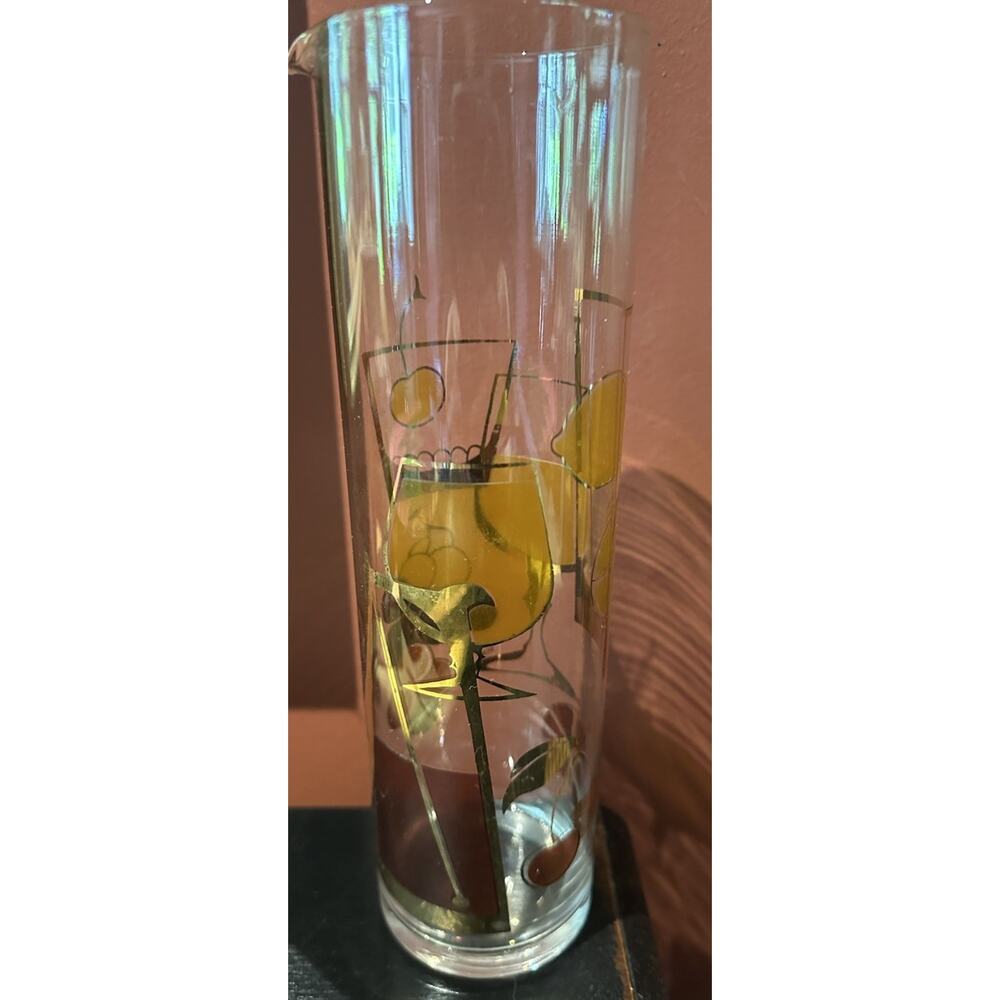 1950s MCM Gold Mixed FruitCocktail Sangria Martini Glass Pitcher Signed Gay Fad - Picture 13 of 16